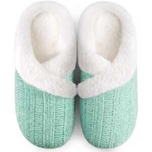 👑Women's Green Anti-Slip Furry Fleece Lined Closed Toe Comfort Slip-On Slippers